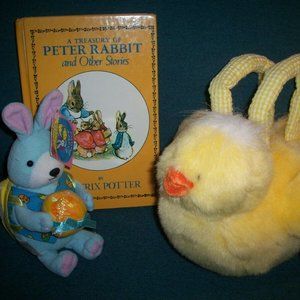 Easter Bundle Mini Chick Purse Peter Rabbit 1978 Book + Rabbit Plush Pals Book